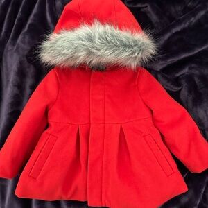 *LIKE NEW* Cat & Jack Red Kids Coat with Faux Fur Hood